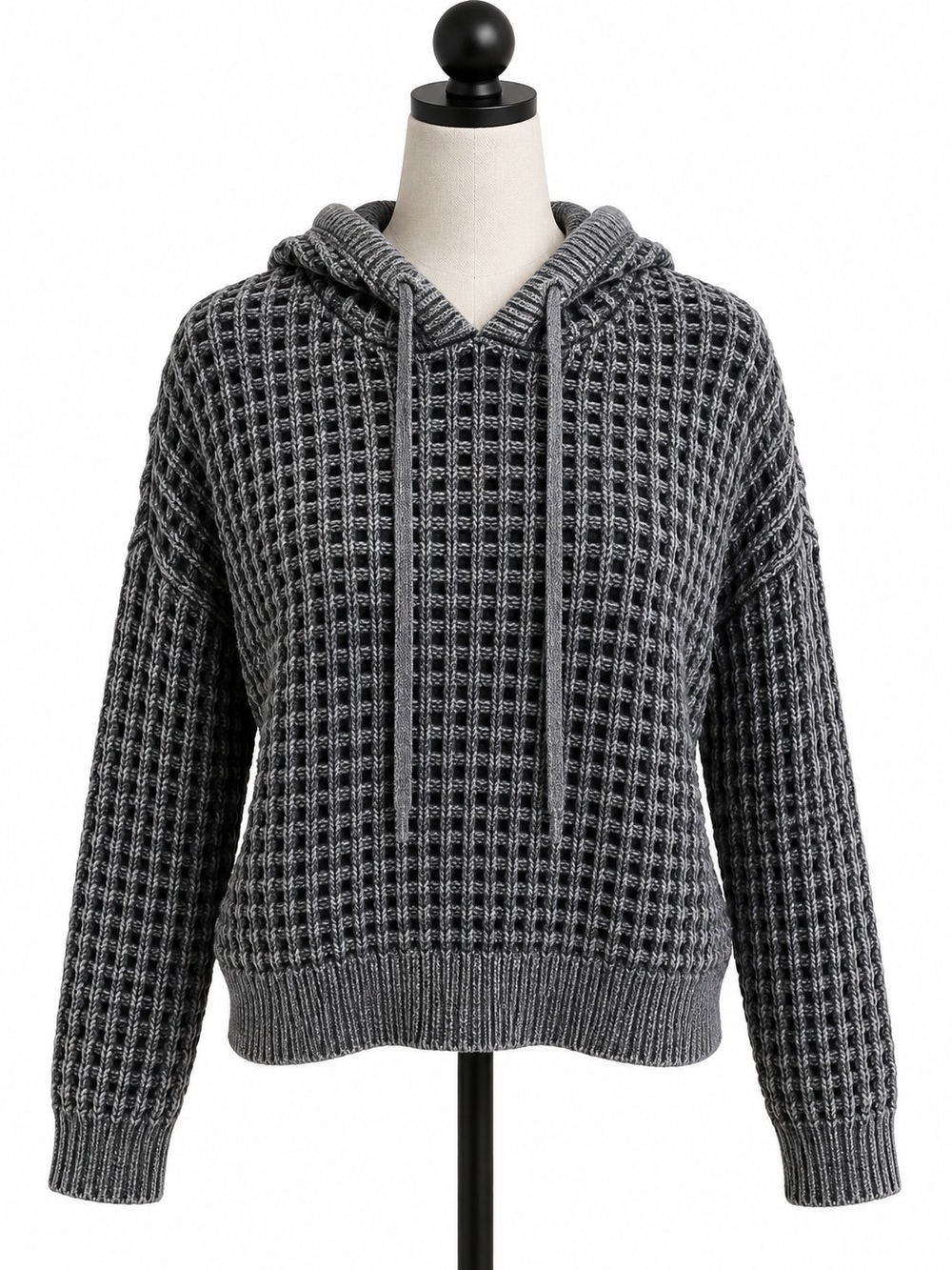 Arizona Jean Co Women’s M Charcoal Open Knit Hooded Sweater Pullover
